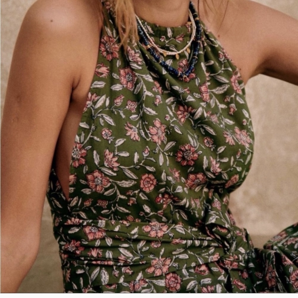 Sezane Dune Dress in Khaki Indian Floral sz 34